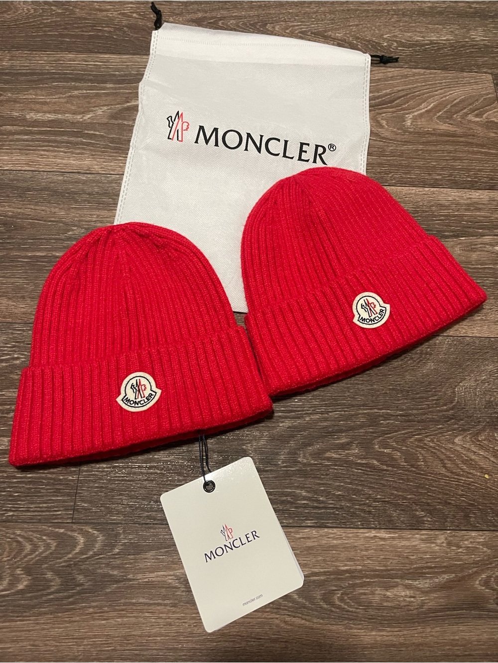 Moncler Red Ribbed Knit Beanie